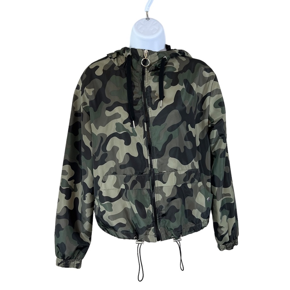 Outer Edge Green Camo Hooded Lightweight Full Zip Jacket Size Small